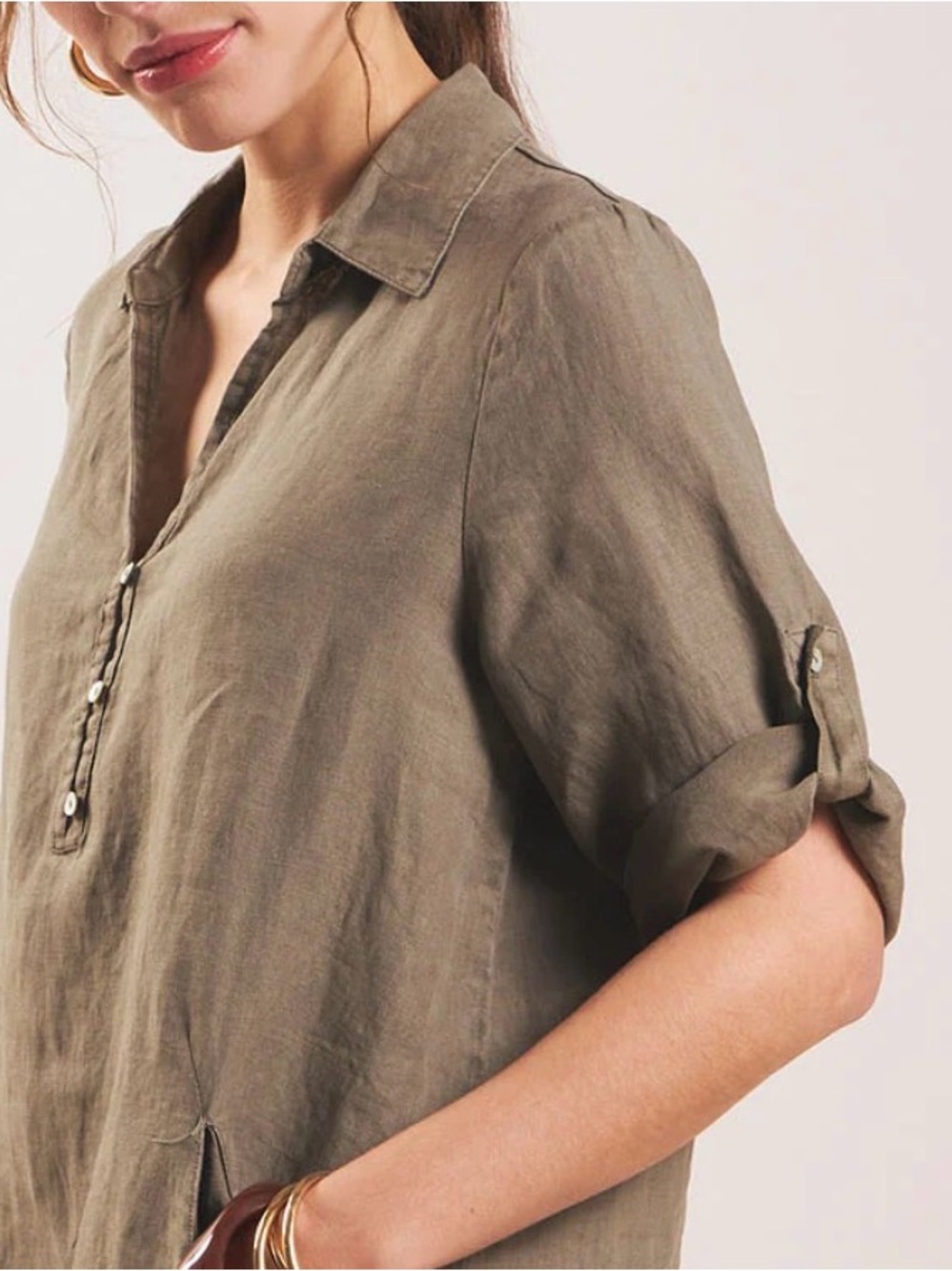 Forcynthia Linen Boho Lagendlook Beachwear Tunic L Green Pockets